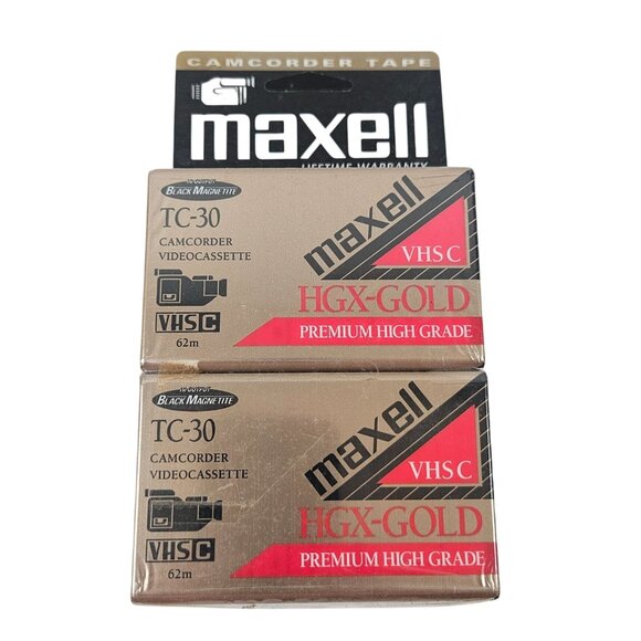 Maxell TC-30 HGX-Gold Premium High Grade Camcorder Videocassette 2-Pack New Seal - Picture 1 of 10
